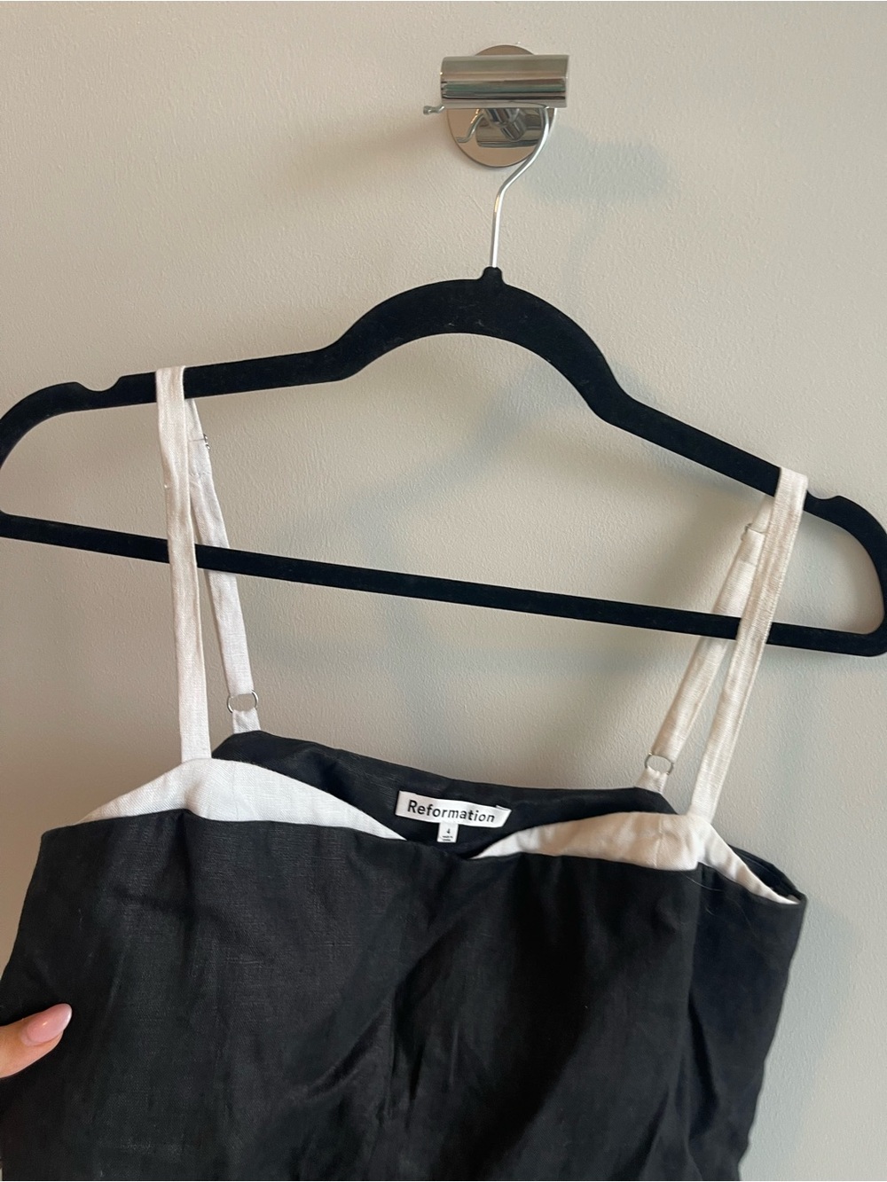 Reformation Black Slip Mini Dress with White Trim Linen - Picture 3 of 6